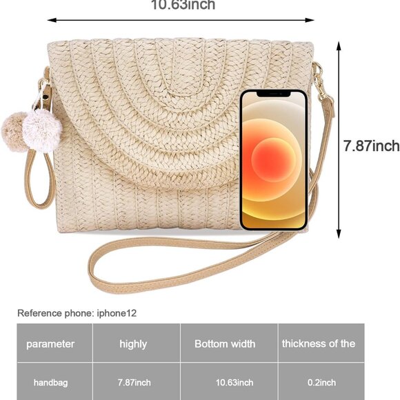 Straw Clutch Bag Woven Purse for Women Shoulder Bag Casual Beach Rattan Handmade - Picture 4 of 6